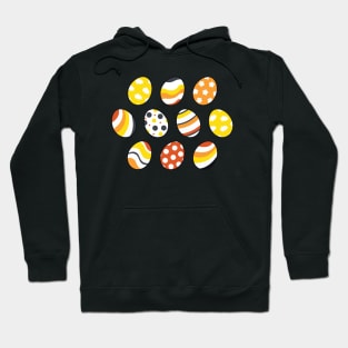 Egg Pattern | Yellow Orange Gray | Stripes Clouds Flowers Dots | Black Hoodie